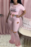 Pink Fashion Sexy Short Sleeve O Neck Regular Sleeve Regular Letter Print Two Pieces