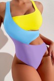 White Orange Sexy Solid Patchwork Backless Contrast Swimwears (With Paddings)