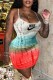Watermelon Red Sexy Print Letter Spaghetti Strap One Step Skirt Dresses
