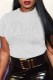 White Casual Letter Hot Drill O Neck T-Shirts