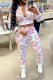 White Street Print Draw String Zipper Collar Long Sleeve Two Pieces