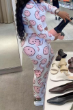 Pink Street Print Draw String Zipper Collar Long Sleeve Two Pieces
