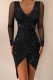 Black Sexy Casual Solid Patchwork See-through V Neck Long Sleeve Dresses