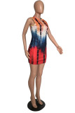 Red Sexy Print Tie-dye V Neck Sleeveless Dress Dresses