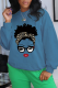 Blue Street Vintage Print Patchwork O Neck Tops