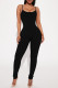 Black Casual Street Solid Patchwork Spaghetti Strap Skinny Jumpsuits