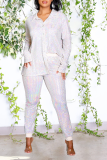 Silver Street Bronzing Patchwork Turndown Collar Long Sleeve Two Pieces