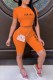 Orange Casual Print Letter O Neck Short Sleeve Two Pieces