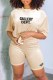 Apricot Casual Print Letter O Neck Short Sleeve Two Pieces