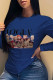 Navy Blue Street Cute Character Patchwork O Neck Tops