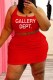 Red Street Print Letter U Neck Plus Size Two Pieces