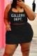 Black Street Print Letter U Neck Plus Size Two Pieces