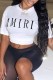 Black Casual Print Letter O Neck Short Sleeve Two Pieces