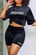 Black Street Print Letter O Neck Short Sleeve Two Pieces