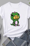 Black Casual Print Letter O Neck T-Shirts