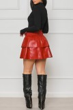 Black Casual Solid Patchwork Regular High Waist Conventional Solid Color Skirts