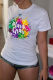 White Street Party Print Patchwork O Neck T-Shirts
