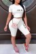 White Casual Print Letter O Neck Short Sleeve Two Pieces