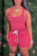 Burgundy Casual Sportswear Print Tie Dye Patchwork U Neck Sleeveless Two Pieces