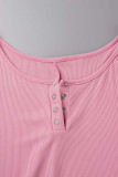 Pink Casual Street Solid Patchwork V Neck Skinny Rompers