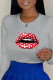 Grey Street Lips Printed Patchwork O Neck Tops