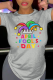 Grey Party Vintage Print Patchwork O Neck T-Shirts