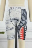 Grey Sexy Print Patchwork Letter Mid Waist Pencil Bottoms