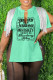 Light Green Casual Letter Print Tassel Patchwork Slit V Neck T-Shirts