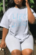 White Street Print Patchwork Letter O Neck T-Shirts