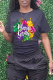 Black Street Party Print Patchwork O Neck T-Shirts
