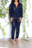 Silver Street Bronzing Patchwork Turndown Collar Long Sleeve Two Pieces
