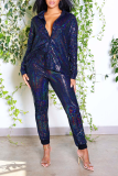 Silver Street Bronzing Patchwork Turndown Collar Long Sleeve Two Pieces