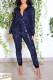 Blue Street Bronzing Patchwork Turndown Collar Long Sleeve Two Pieces