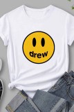 White Casual Print Letter O Neck T-Shirts