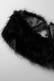 Black Street Solid Patchwork Feathers Asymmetrical Outerwear