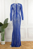 Blue Sexy Formal Hot Drilling Sequined O Neck Trumpet Mermaid Dresses