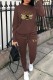 Brown Casual Print Basic O Neck Long Sleeve Two Pieces