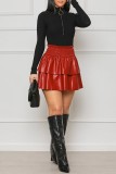 Red Casual Solid Patchwork Regular High Waist Conventional Solid Color Skirts