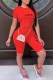 Red Casual Print Letter O Neck Short Sleeve Two Pieces