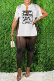 Coffee Casual Letter Print Tassel Patchwork Slit V Neck T-Shirts