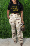White Casual Letter Print Basic O Neck T-Shirts