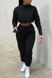 Red Casual Solid Basic Turtleneck Long Sleeve Two Pieces