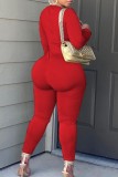 Red Sexy Solid Hollowed Out Chains Half A Turtleneck Skinny Jumpsuits