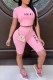 Pink Casual Print Letter O Neck Short Sleeve Two Pieces