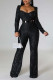 Black Sexy Solid Sequins Patchwork Without Belt Square Collar Straight Jumpsuits