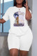 White Casual Print Basic O Neck Short Sleeve Two Pieces