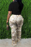 White Casual Letter Print Basic O Neck T-Shirts