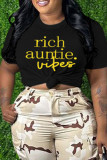 White Casual Letter Print Basic O Neck T-Shirts