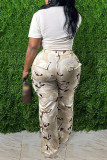 White Casual Letter Print Basic O Neck T-Shirts