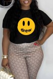 White Casual Print Letter O Neck T-Shirts